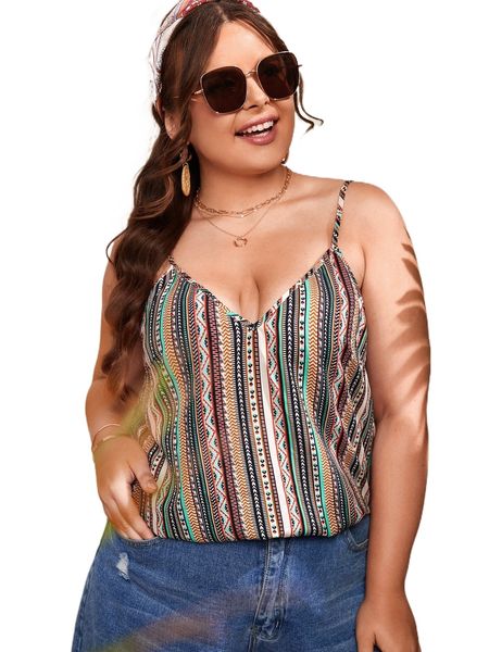 plus mixed print cami h8ms#, Black