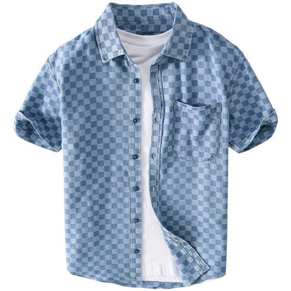 casual shirts summer men's denim short-sleeved handsome men loose plaid cotton fashion youth comfortable en's, White;black
casual shirts summer men's denim short-sleeved handsome men loose plaid cotton fashion youth comfortable en's, White;black