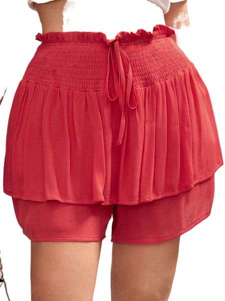 plus shirred tie front ruffle trim shorts a3vu#, Black
plus shirred tie front ruffle trim shorts a3vu#, Black