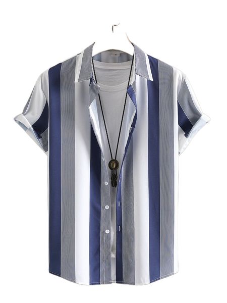 men 1pc striped print shirt 81fc#, White;black
men 1pc striped print shirt 81fc#, White;black