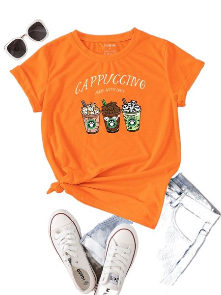 cartoon and slogan graphic tee a0fn#, White
