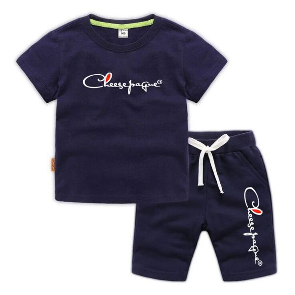 

Children Baby Summer Clothes Sets Boys T-shirt Tops Drawstring Shorts Casual Sportwear Outfits, Blue green