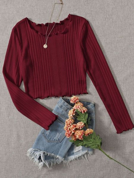 lettuce trim rib-knit tee l5zo#, White