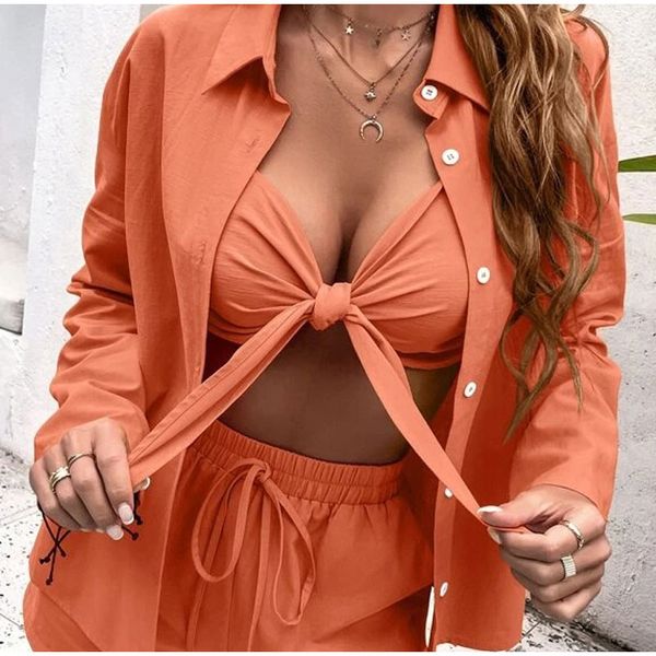 women's tracksuits casual three piece women set autumn bow underwear lapel button long sleeve shirt elastic waist shorts simple solid, Gray
women's tracksuits casual three piece women set autumn bow underwear lapel button long sleeve shirt elastic waist shorts simple solid, Gray