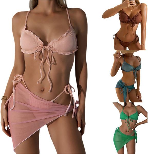 women's swimwear women 3pcs bikini set adjustable strap fold decoration briefs beacg skirt ladies summer swimsuitswomen's, White;black
women's swimwear women 3pcs bikini set adjustable strap fold decoration briefs beacg skirt ladies summer swimsuitswomen's, White;black