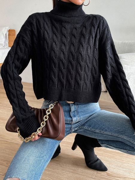 turtleneck cable knit drop shoulder sweater z3ww#, White;black
turtleneck cable knit drop shoulder sweater z3ww#, White;black