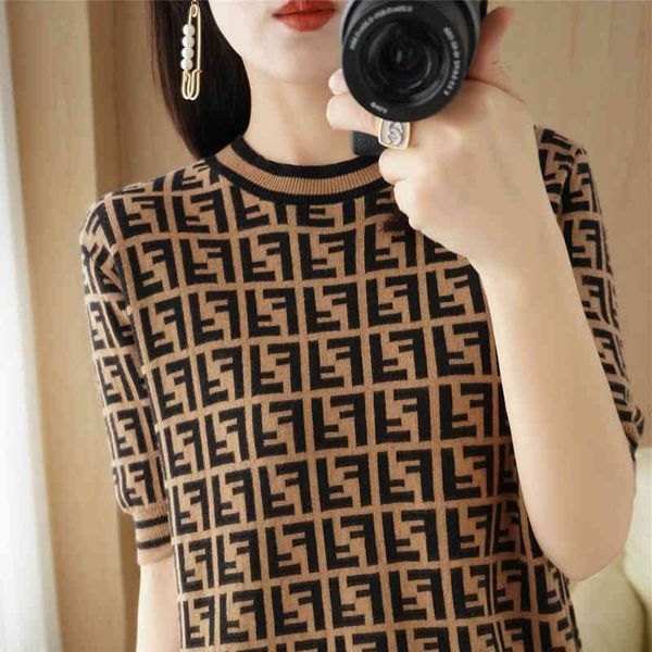 2022 summer women's knitting short sleeve round neck cotton t-shirt top, White
2022 summer women's knitting short sleeve round neck cotton t-shirt top, White