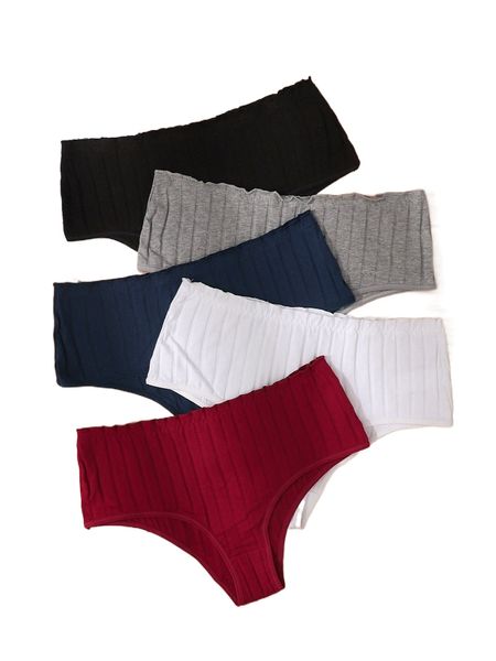 plus 5pack striped lettuce trim panty k9ei#, Black;white