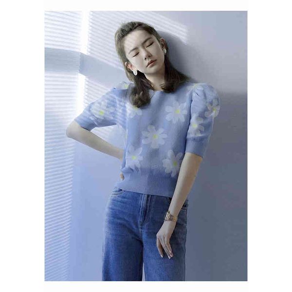 women's knits & tees qi wei ed knitted summer daisy jacquard bubble sleeve t-shirt air conditioning, White
women's knits & tees qi wei ed knitted summer daisy jacquard bubble sleeve t-shirt air conditioning, White