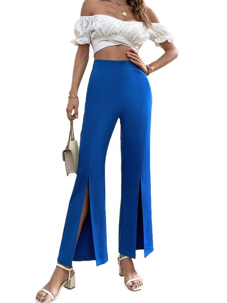 high waist split hem flare leg pants a3xo#, Black;white
high waist split hem flare leg pants a3xo#, Black;white