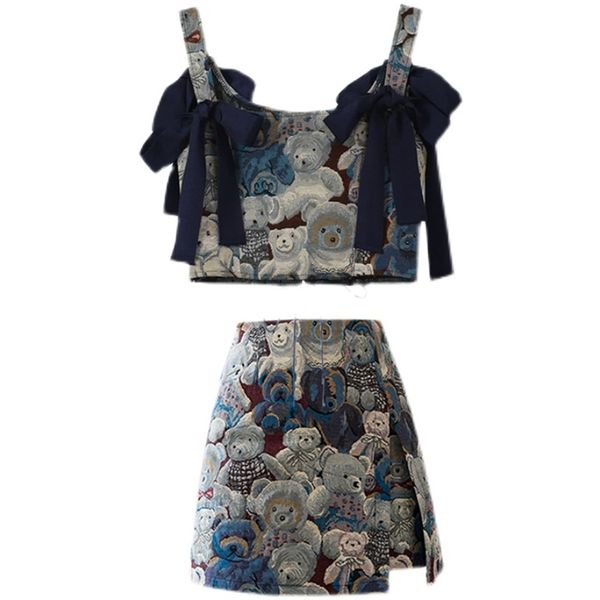 womens suits summer korean fashion cute little bear print jacquard crop bow suspender high waist mini skirts 220527, White
womens suits summer korean fashion cute little bear print jacquard crop bow suspender high waist mini skirts 220527, White