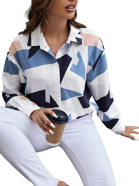 geo print drop shoulder shirt v3gw#, White
geo print drop shoulder shirt v3gw#, White