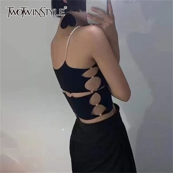 twotwinstyle black hollow out vests for women square collar sleeveless korean patchwork pearl slim camis female summer 220318, White
twotwinstyle black hollow out vests for women square collar sleeveless korean patchwork pearl slim camis female summer 220318, White