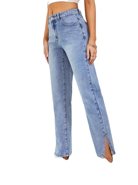 split hem straight leg jeans y4pb#, Blue