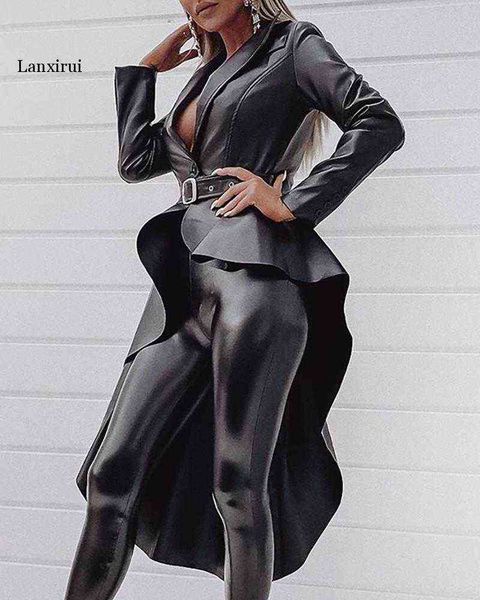 lanxirui autumn asymmetrical leather outwears black club fashion full sleeve high waist slim women x-long outwears l220728
lanxirui autumn asymmetrical leather outwears black club fashion full sleeve high waist slim women x-long outwears l220728