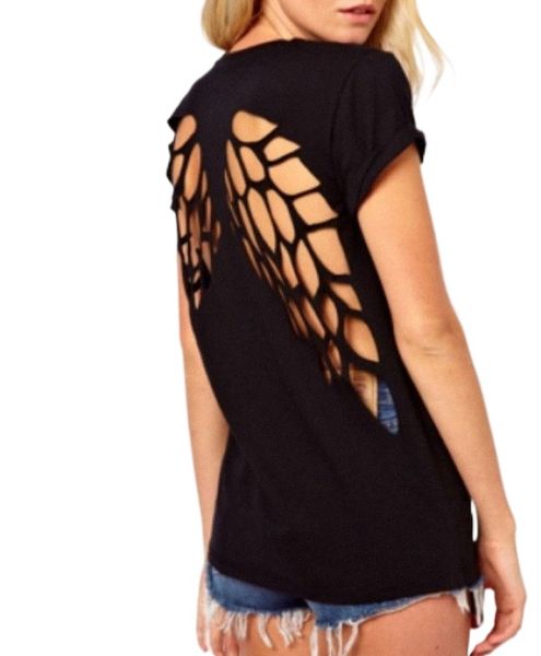 laser engraving back hollow angel wings black crewneck short sleeve women's tee n2zb#, White
laser engraving back hollow angel wings black crewneck short sleeve women's tee n2zb#, White