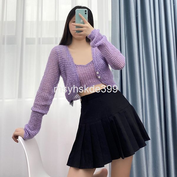 two piece dress purple hollow mohair cardigan suspender two piece set wool long sleeve short thin coat female, White
two piece dress purple hollow mohair cardigan suspender two piece set wool long sleeve short thin coat female, White
