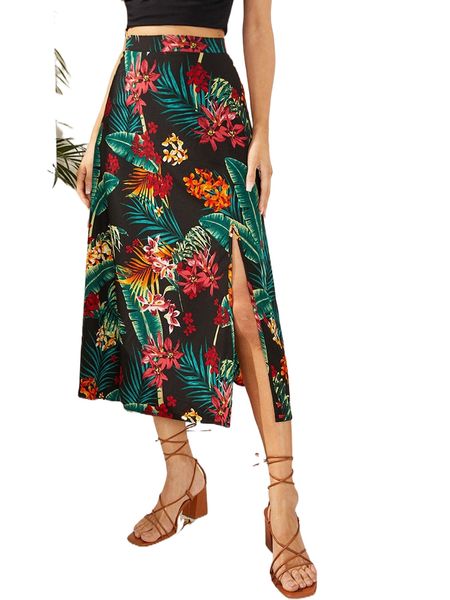 floral split thigh skirt i9ak#, Black
floral split thigh skirt i9ak#, Black