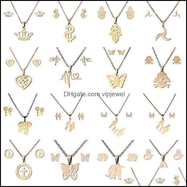 earrings necklace jewelry sets 16 styles 316l stainless steel crown skl butterfly elephant heart pendant earring set for women fashion dro, Silver
earrings necklace jewelry sets 16 styles 316l stainless steel crown skl butterfly elephant heart pendant earring set for women fashion dro, Silver