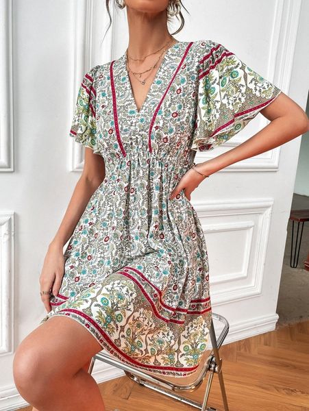 floral print butterfly sleeve dress x2tp#, Black;gray
floral print butterfly sleeve dress x2tp#, Black;gray