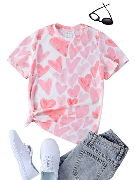 allover heart print tee 32tp#, White