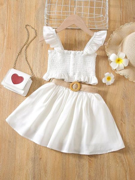 little girl's ruffle lace hem and belt skirt she, White