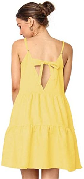 & tees dress with thin shoulder straps women's pleated skirt backless casual mini dress, White
& tees dress with thin shoulder straps women's pleated skirt backless casual mini dress, White