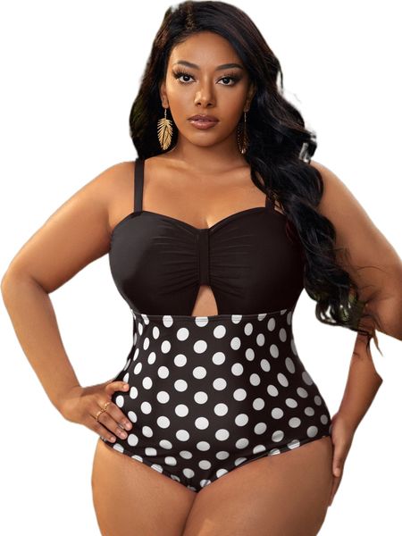 plus polka dot cut out ruched one piece swimsuit v8iq#, White;black
plus polka dot cut out ruched one piece swimsuit v8iq#, White;black