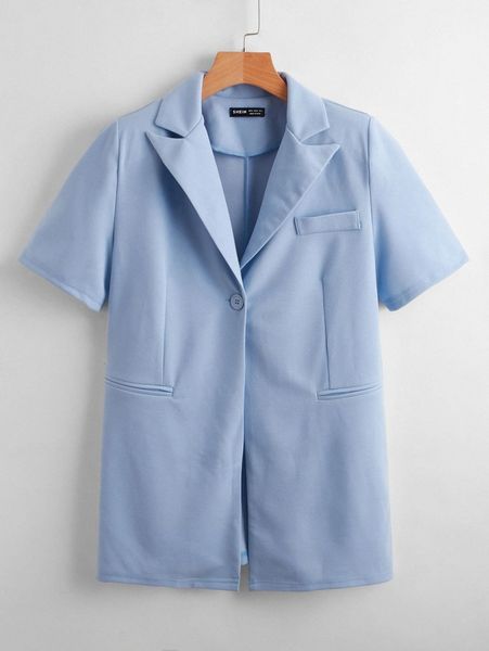 lapel collar short sleeve longline blazer f62i#, White