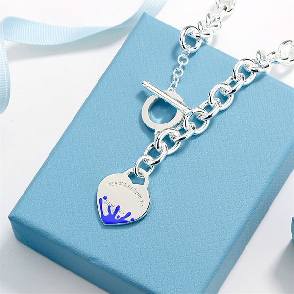 2022 brand original jewelry designer necklace t buckle blue enamel water splash heart pendant men's and women's fashion simple hig, Silver
2022 brand original jewelry designer necklace t buckle blue enamel water splash heart pendant men's and women's fashion simple hig, Silver