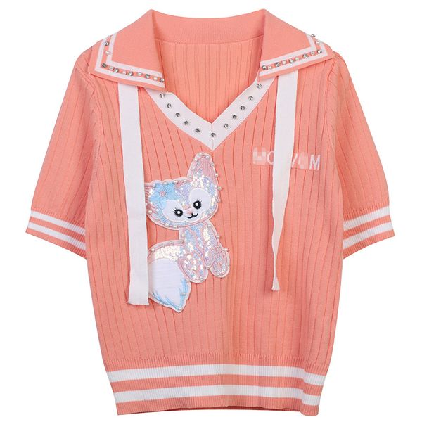 516 2022 runway summer brand same style sweater t shirt v neck short sleeve women's sweaters ming, White;black
516 2022 runway summer brand same style sweater t shirt v neck short sleeve women's sweaters ming, White;black