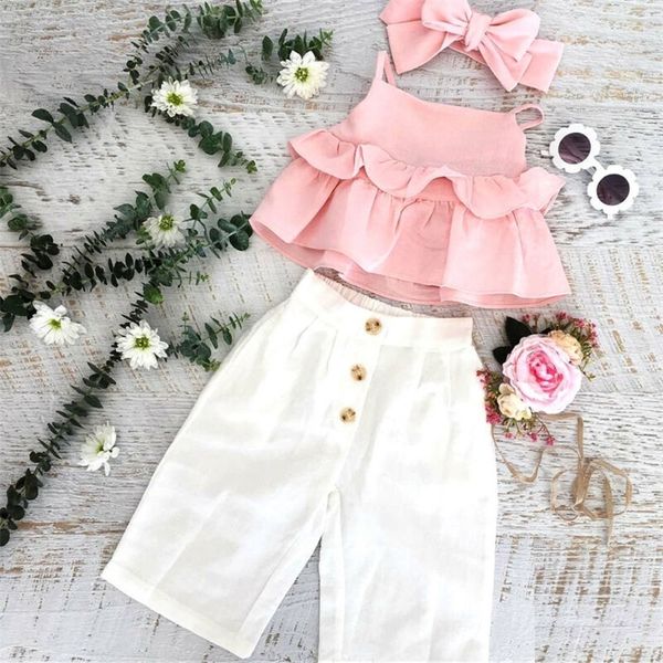 3pcs toddler kid baby girl clothes ruffle sling tshirt long pant headband outfits set kids summer clothes 220525, White
3pcs toddler kid baby girl clothes ruffle sling tshirt long pant headband outfits set kids summer clothes 220525, White