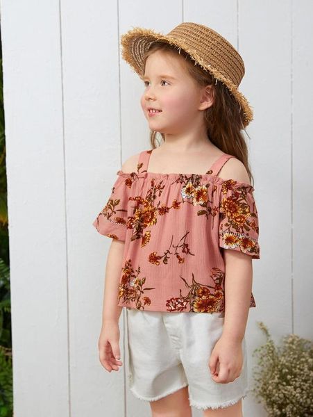 toddler girls floral print cold shoulder frill trim blouse she, White;black
toddler girls floral print cold shoulder frill trim blouse she, White;black