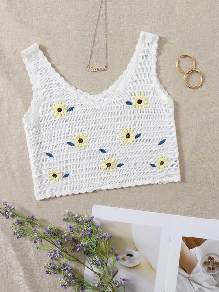 floral embroidery open knit cover up o1ur#, White;black
floral embroidery open knit cover up o1ur#, White;black