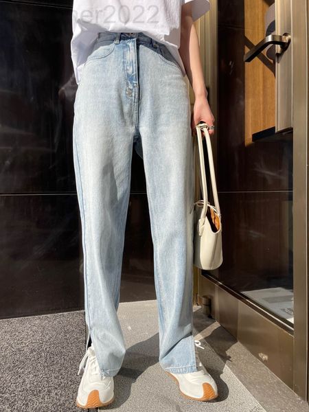 women's jeans designer miu's spring print button pants leg slit design stretch jeans women's fashion i3vz, Blue