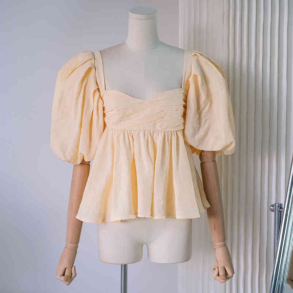 women's knits tees foreign trade original single baby shirt gentle retro square neck bubble sleeve wrinkle loose solid color sweet top, White
women's knits tees foreign trade original single baby shirt gentle retro square neck bubble sleeve wrinkle loose solid color sweet top, White