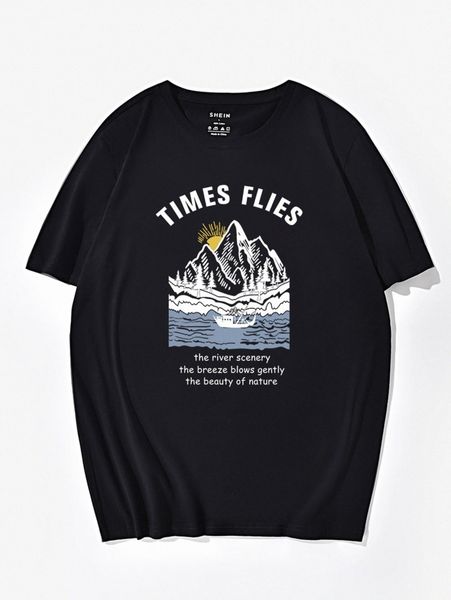 men mountain & slogan graphic tee z2gf#, White;black 
men mountain & slogan graphic tee z2gf#, White;black