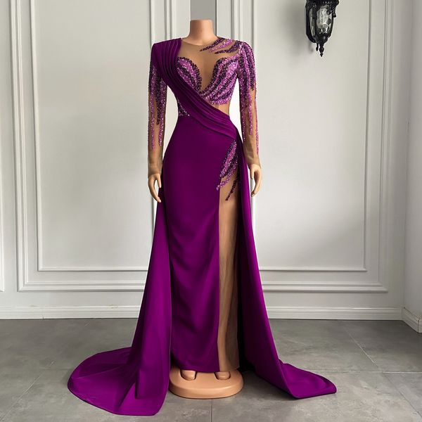 elegant purple see through evening dresses sheer neck jewel prom dresses custom made side split beading floor length robe de mariée, Black;red
elegant purple see through evening dresses sheer neck jewel prom dresses custom made side split beading floor length robe de mariée, Black;red