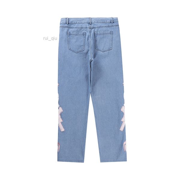 jeans embroidery patchwork pants for men and women casual straight loose trousers, Blue
jeans embroidery patchwork pants for men and women casual straight loose trousers, Blue