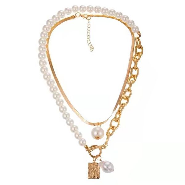 fashion pendant retro new copper snake chain necklace baroque pearl human item square card set chain, Silver
fashion pendant retro new copper snake chain necklace baroque pearl human item square card set chain, Silver