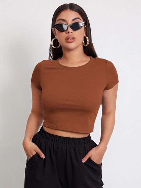 rib-knit crop p2n4#, White