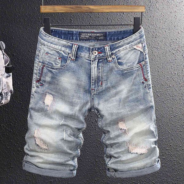 men's jeans summer style worn hole denim shorts men's fashion embroidery patch slim fit elastic capris ziaq, Blue
men's jeans summer style worn hole denim shorts men's fashion embroidery patch slim fit elastic capris ziaq, Blue