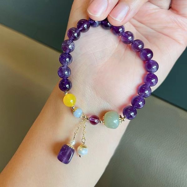 new natural amethyst bracelet female ins minority design girlfriends hand decoration gift, Black
new natural amethyst bracelet female ins minority design girlfriends hand decoration gift, Black
