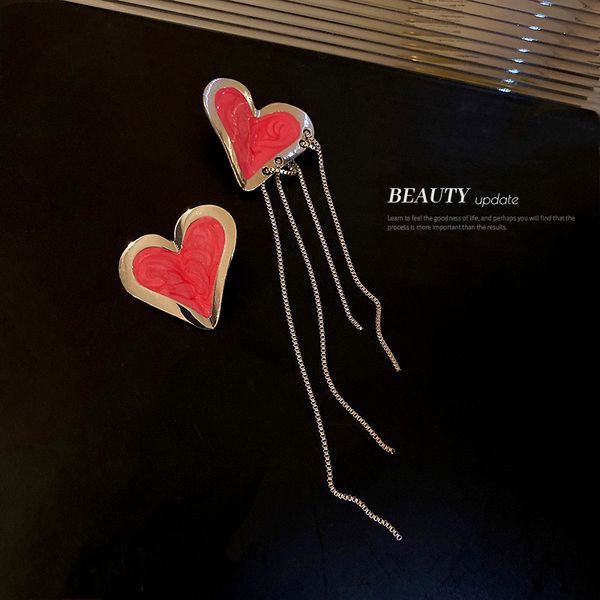 925 silver needle asymmetric pink heart chain tassel earrings niche design stud earrings fashion sweet cool eardrop, Golden
925 silver needle asymmetric pink heart chain tassel earrings niche design stud earrings fashion sweet cool eardrop, Golden