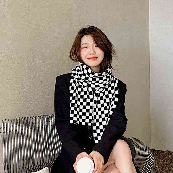 black and white checkerboard scarf female autumn winter korean version ins wind net red knitting versatile student warm bib, Blue;gray
black and white checkerboard scarf female autumn winter korean version ins wind net red knitting versatile student warm bib, Blue;gray
