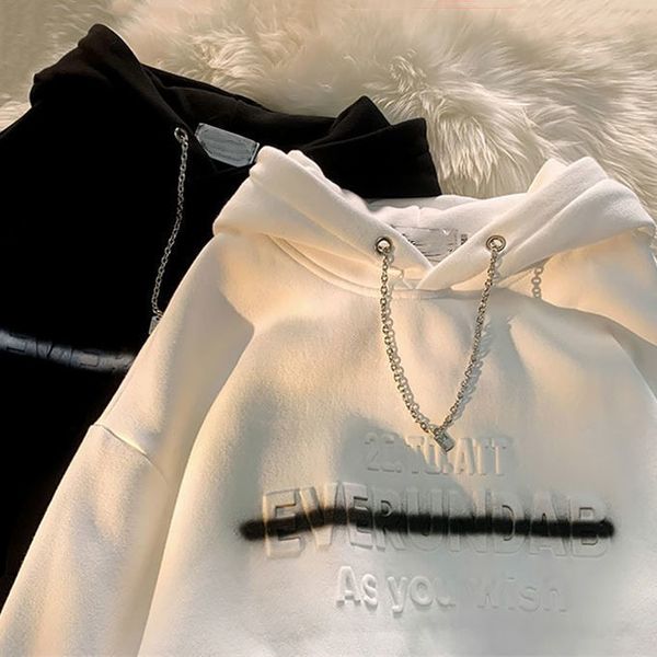 american retro iron chain drawstring threedimensional letter oversized hoodie women street fleece loose couple sweatshirts men 220815, Black
american retro iron chain drawstring threedimensional letter oversized hoodie women street fleece loose couple sweatshirts men 220815, Black