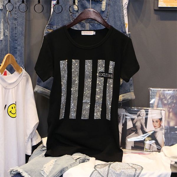 short sleeve t shirt women summer clothes new 2020 fashion drilling printing loose cotton bottoming shirt pullovers female y200722, White
short sleeve t shirt women summer clothes new 2020 fashion drilling printing loose cotton bottoming shirt pullovers female y200722, White