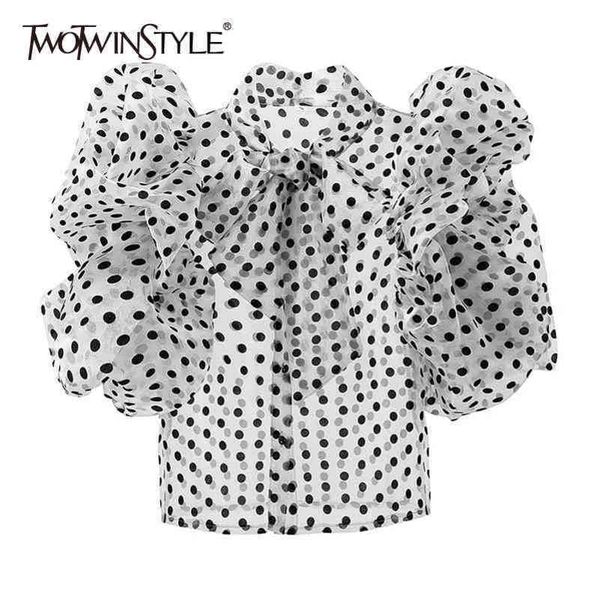 loose dot lace up bowknot shirt for women stand collar short sleeve casual chiffon blouse female fashion 210423, White
loose dot lace up bowknot shirt for women stand collar short sleeve casual chiffon blouse female fashion 210423, White