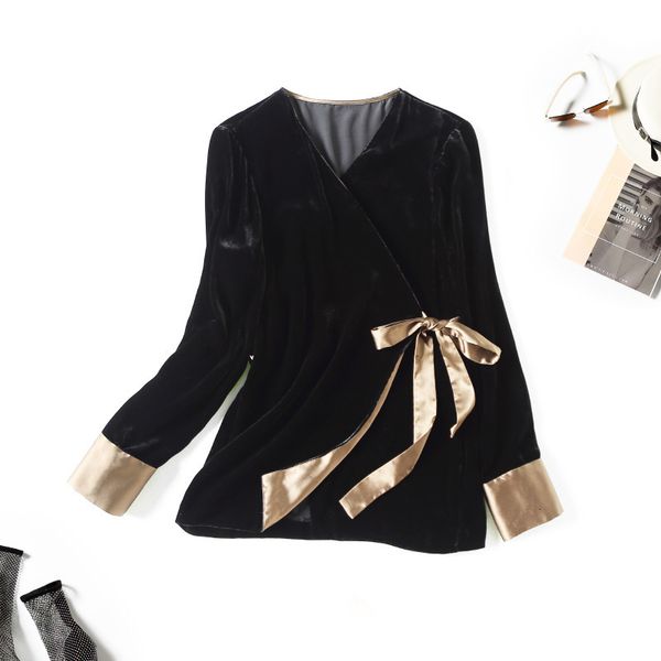 women's blouses & shirts early autumn women's v-neck bow tie an apron style real velvet leisure wzw7, White
women's blouses & shirts early autumn women's v-neck bow tie an apron style real velvet leisure wzw7, White