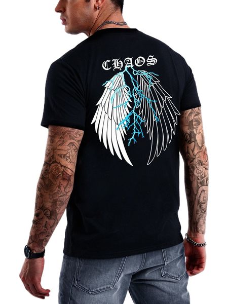 men letter & wings print tee t0hy#, White;black 
men letter & wings print tee t0hy#, White;black